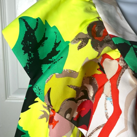 CHRISTOPHER JOHN ROGERS Dress Ruffle Tiered Yellow Mini Target Floral V Neck 4 - Picture 8 of 14